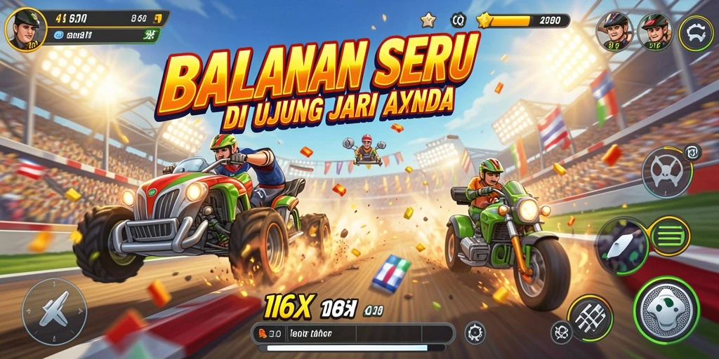Tangkapan layar utama 116X menampilkan aksi balapan yang mendebarkan.