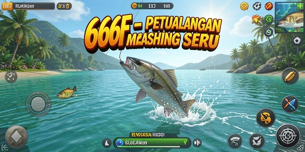 Tampilan gameplay memancing di 666F yang menarik dan interaktif.