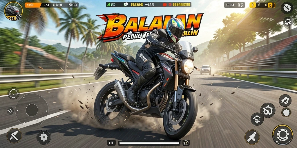 Screenshot menunjukkan aksi seru balapan motor di 8364.