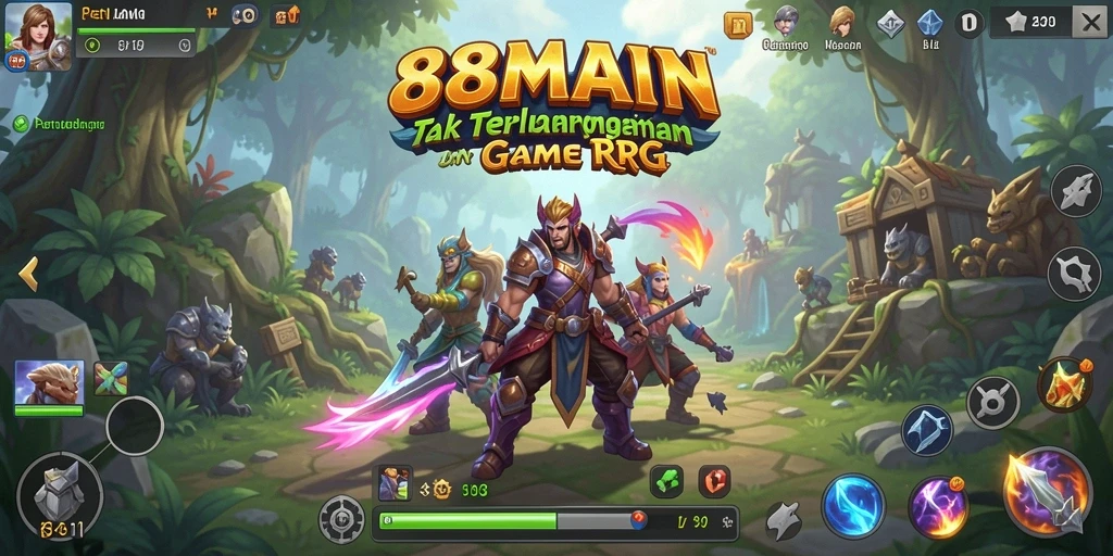Screenshot gameplay 88MAIN menampilkan karakter berjuang melawan monster epik.