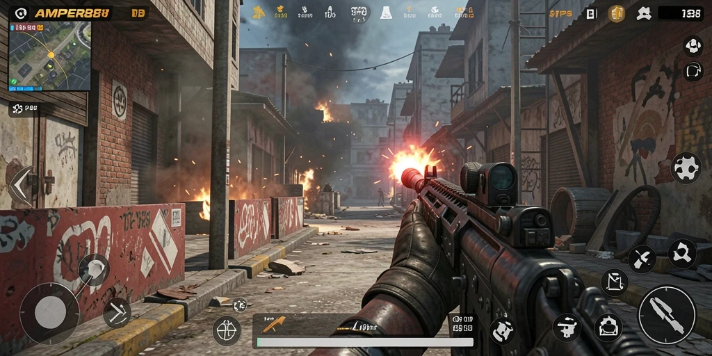 Screenshot AMPER88 menampilkan aksi seru gameplay TPS.