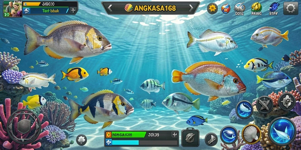 Tampilan gameplay ANGKASA168 yang seru saat menembak ikan.
