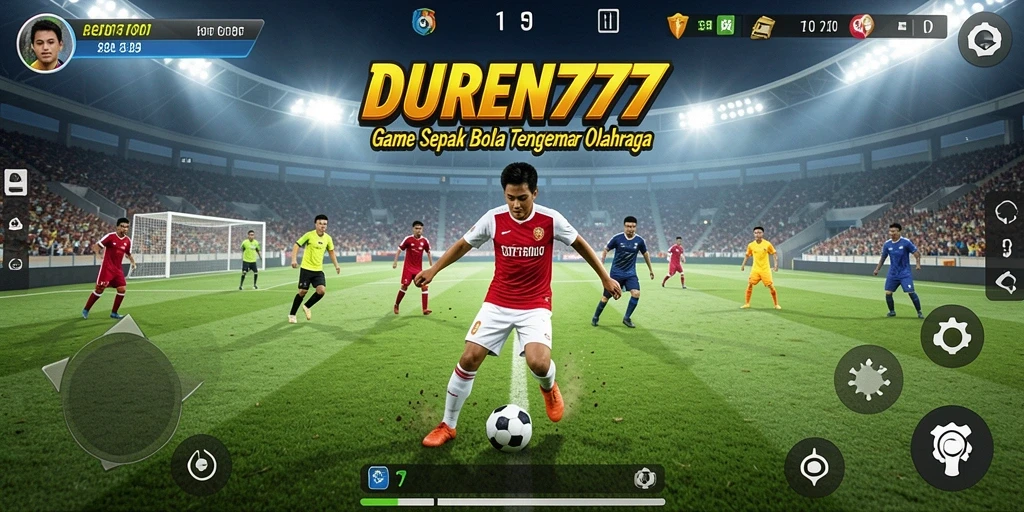 Tampilan screenshot utama DUREN777 menunjukkan aksi seru dalam permainan sepak bola.