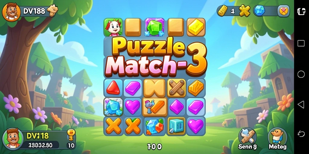 Sebuah tangkapan layar dari gameplay DV188 yang menunjukkan momen mencocokkan objek.