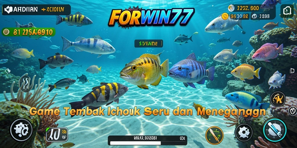 Gameplay seru FORWIN77 saat menembak ikan dengan efek visual menarik.
