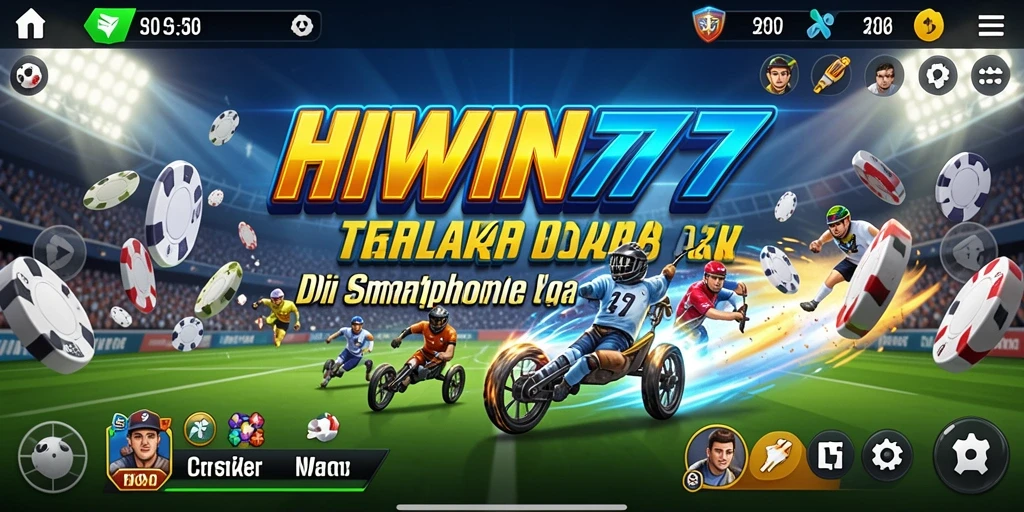 Tampilan aksi balap mendebarkan dalam HIWIN777 dengan kendaraan cepat.