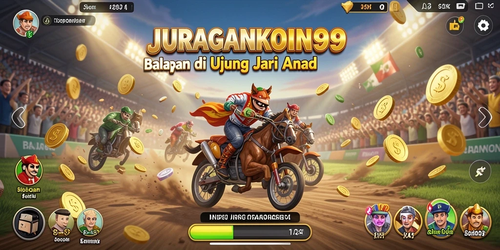 Screenshot utama menampilkan aksi balapan mendebarkan JURAGANKOIN99.