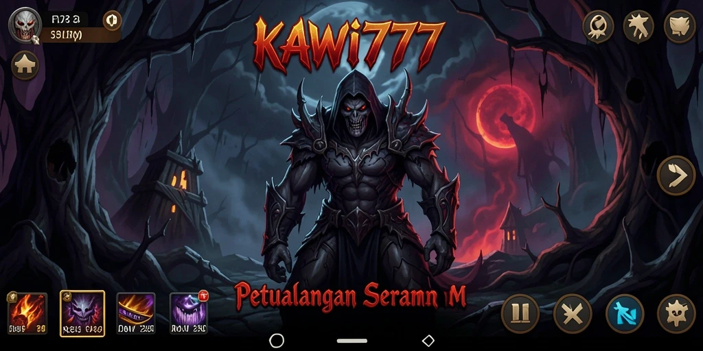 Tampilan gameplay KAWI777 yang mencekam dan penuh kegelapan.