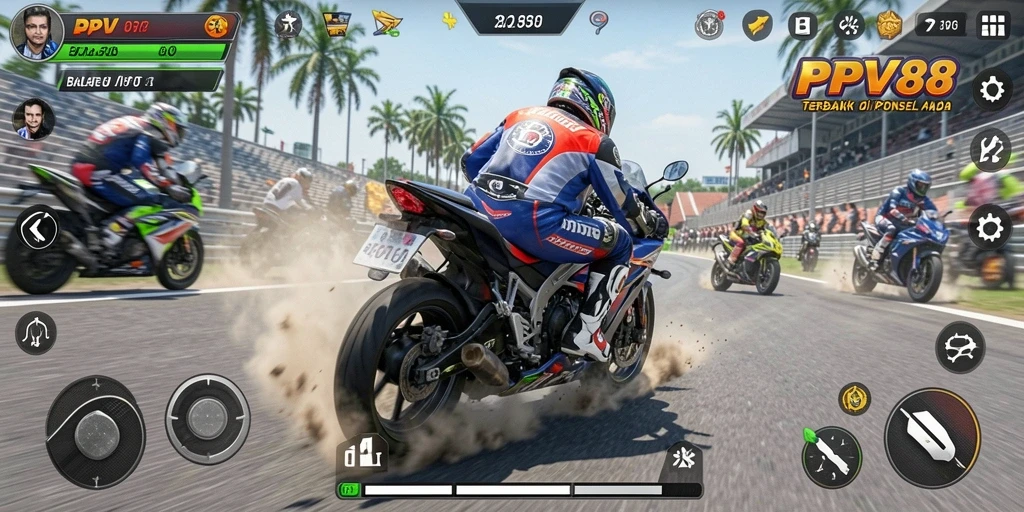 Tampilan gameplay PPV88 yang memukau dan penuh aksi balap motor.