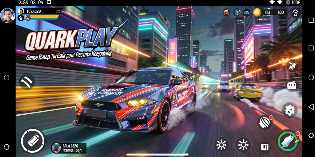 Screenshot dari gameplay balap penuh aksi di QUARKPLAY.