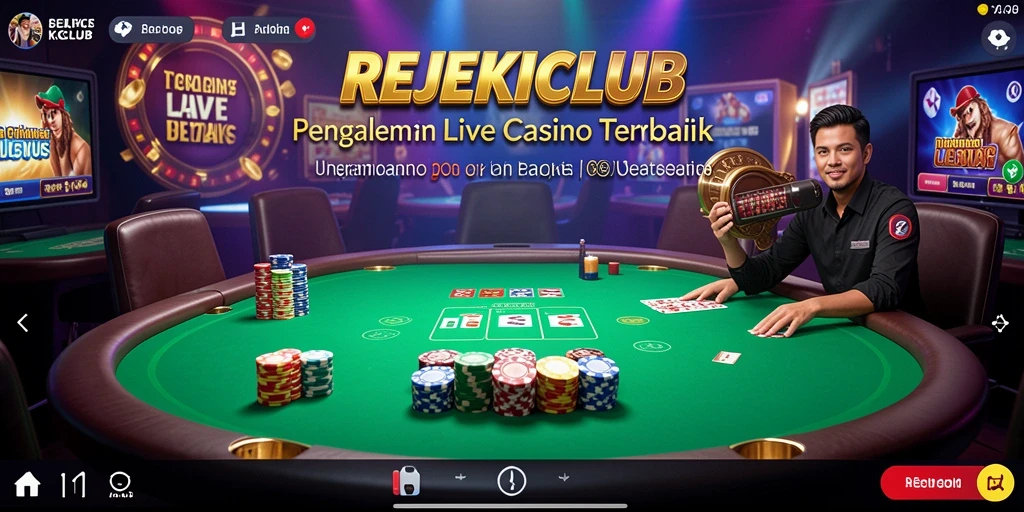 Tampilan gameplay REJEKICLUB yang menampilkan dealer langsung dan player.