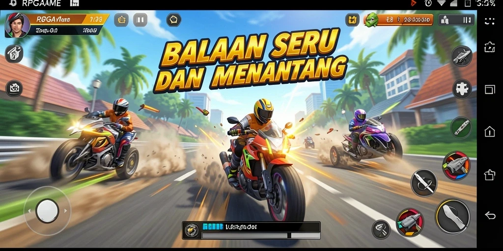 Screenshot RPGAME menampilkan aksi balapan yang mendebarkan.