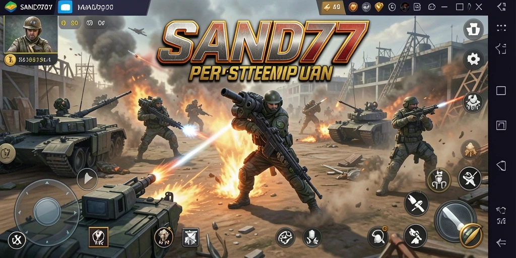 Screenshot SAND77 menampilkan aksi pertempuran strategi yang mendebarkan.