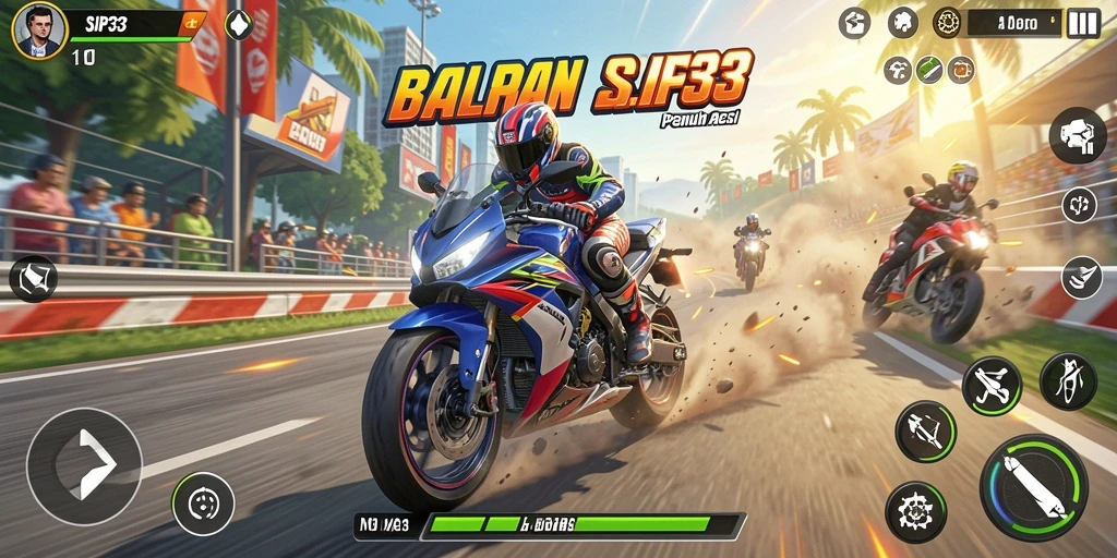 Tampilan gameplay menarik dari <strong>SIP33</strong> dengan balapan motor yang mendebarkan.