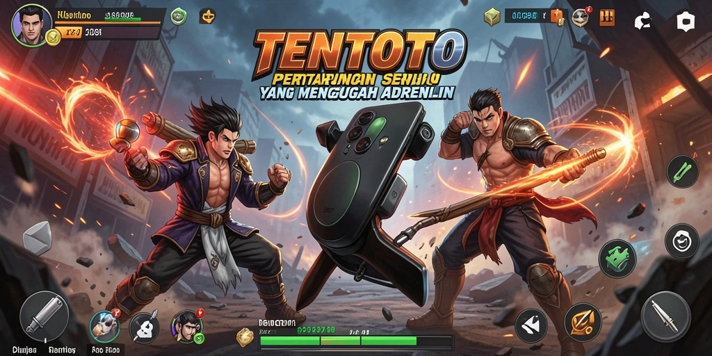 Tangkapan layar gameplay TENTOTO menampilkan pertarungan yang mendebarkan.