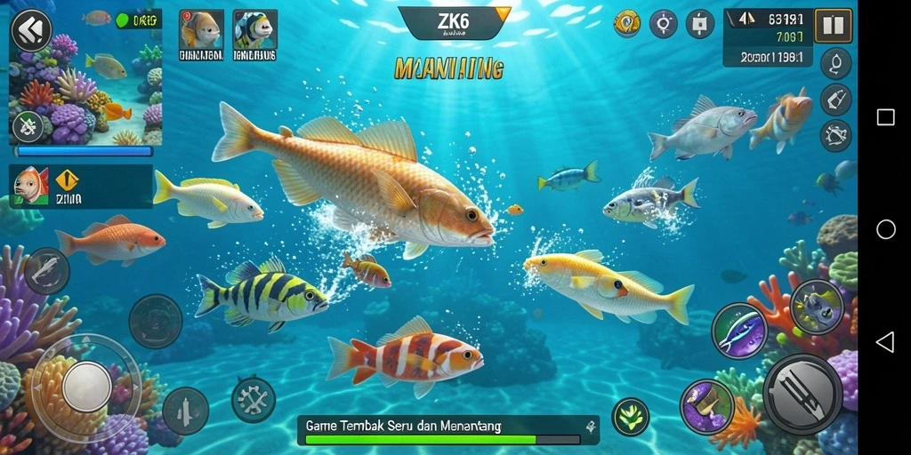 Tangkapan layar ZK6 menampilkan aksi seru dalam Tembak Ikan.