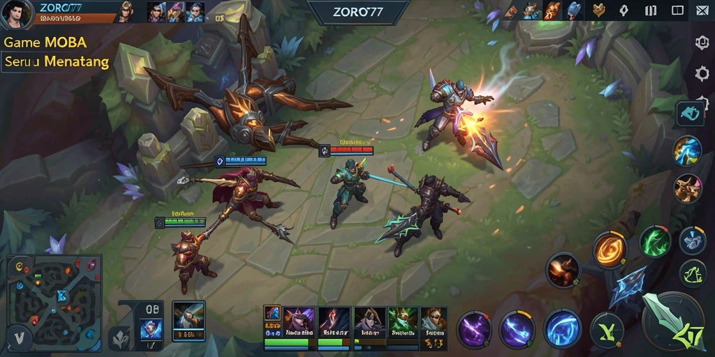 Tampilan gameplay ZORO77 dengan pertarungan seru antara karakter.